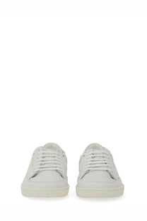 Saint Laurent men’s court classic sl white sneakers in white leather with minimalist design and matching laces