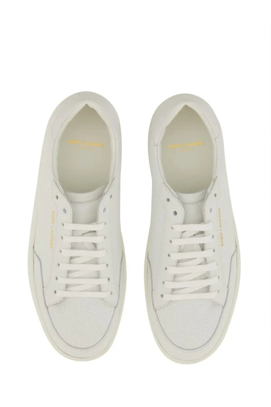 Saint Laurent men’s white leather sneakers court classic sl with subtle gold branding and textured toe cap