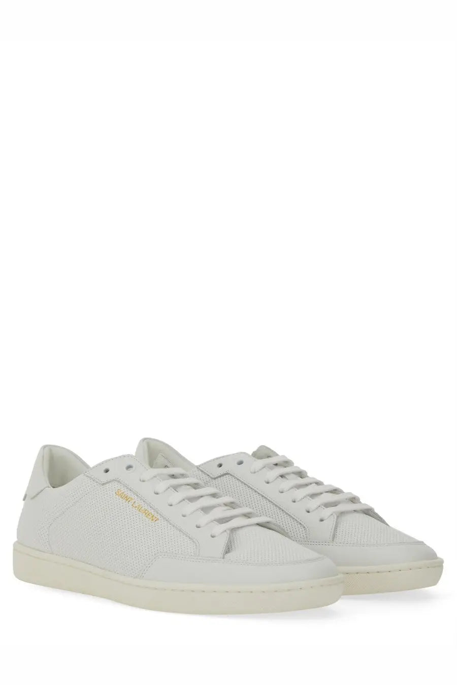 Saint Laurent men’s sneakers court classic SL white with sleek minimalist design and subtle gold branding on the side