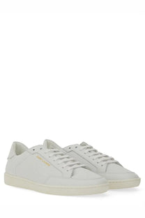 Saint Laurent men’s sneakers court classic SL white with sleek minimalist design and subtle gold branding on the side