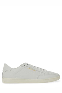 Saint Laurent men’s court classic sl white sneaker with textured upper and gold branding detailing