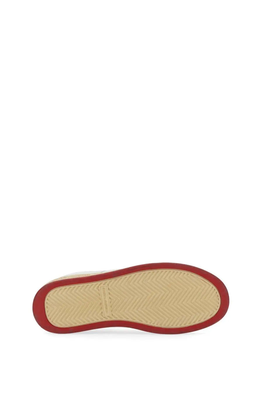 Saint Laurent men’s sneakers with red and beige rubber sole featuring a chevron pattern