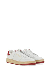 Saint Laurent men’s sneakers sl multicolor featuring white leather with red accents beige midsole and gold logo lettering