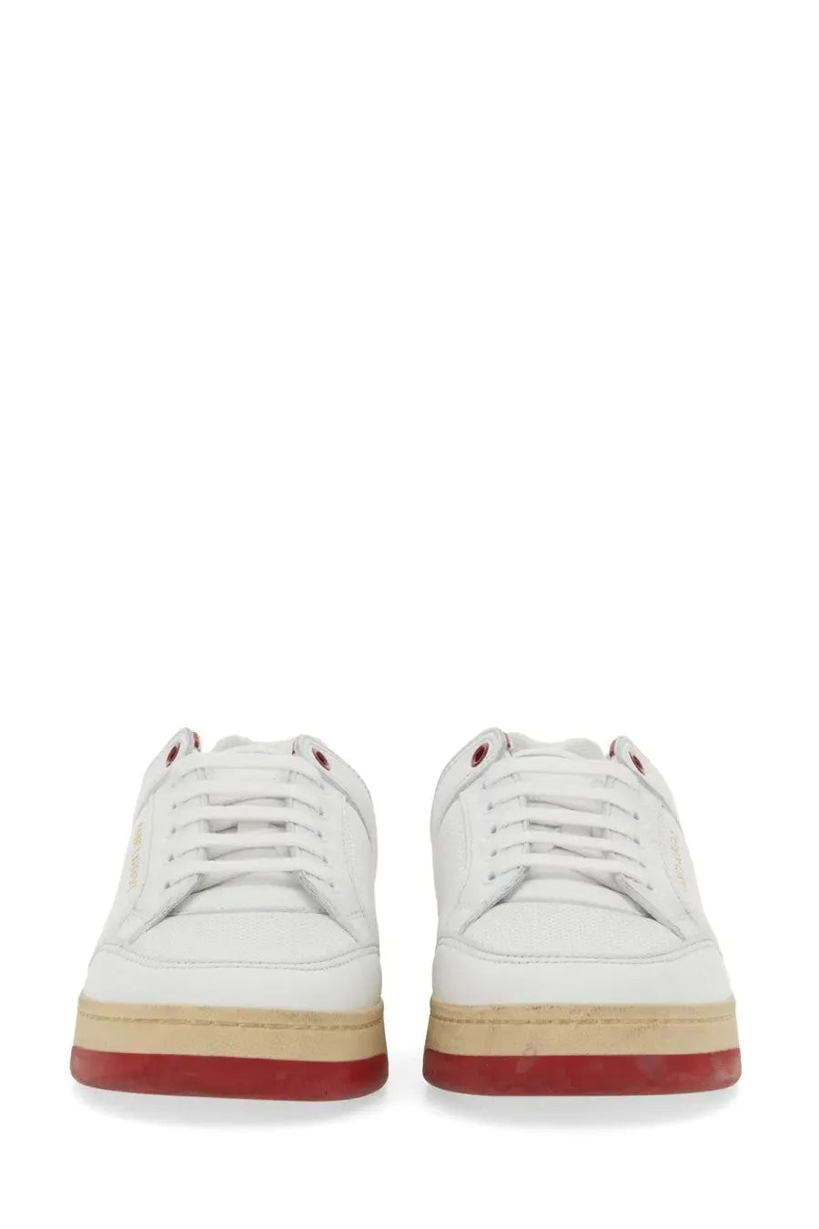 Saint Laurent men’s sneakers sl multicolor in white leather with red and beige rubber soles front view