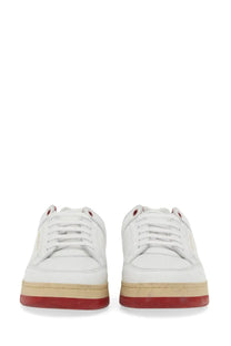 Saint Laurent men’s sneakers sl multicolor in white leather with red and beige rubber soles front view