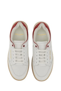 White saint laurent men’s sneakers sl multicolor with red accents and gold branding on smooth leather