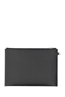 Saint Laurent men’s tablet holder tiny cassandras small black leather clutch with silver zipper and metal ring