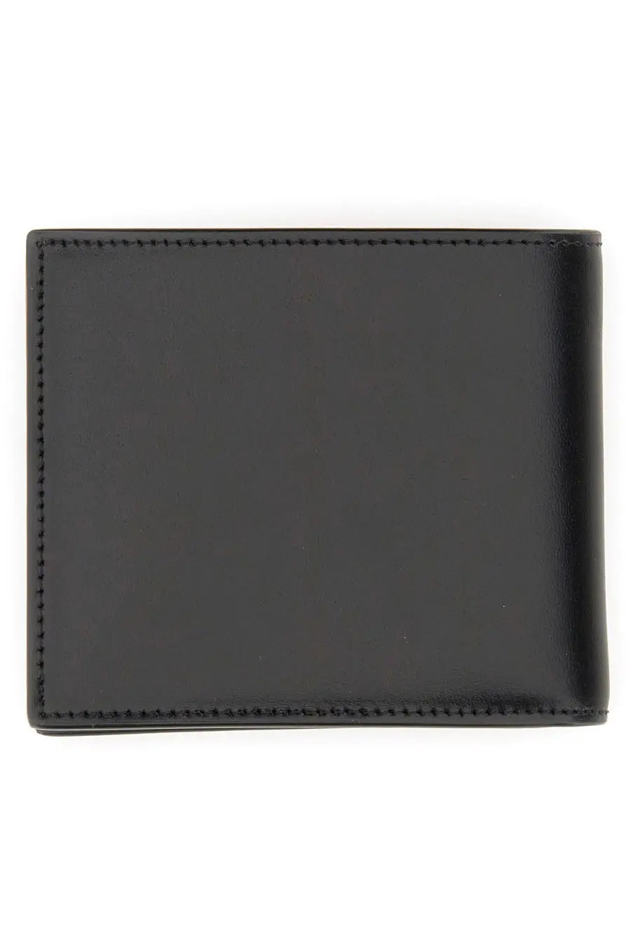 Saint Laurent men’s tiny cassandre east west wallet black leather with precise stitching along the edges