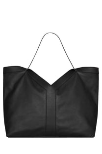 Saint Laurent men’s large black tote bag in black leather with sleek minimalist design and thin shoulder straps