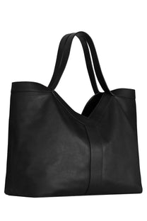 Saint Laurent men’s large black leather tote bag with sleek minimalist design and structured handles