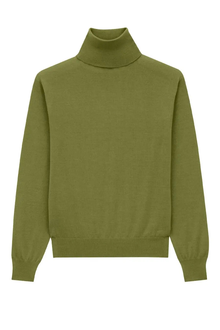 Saint Laurent men’s olive green turtleneck sweater made of soft wool and silk knit fabric