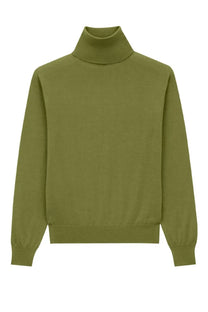 Saint Laurent men’s olive green turtleneck sweater made of soft wool and silk knit fabric