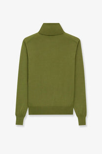 Saint Laurent men’s olive green wool and silk turtleneck sweater with a soft textured knit design