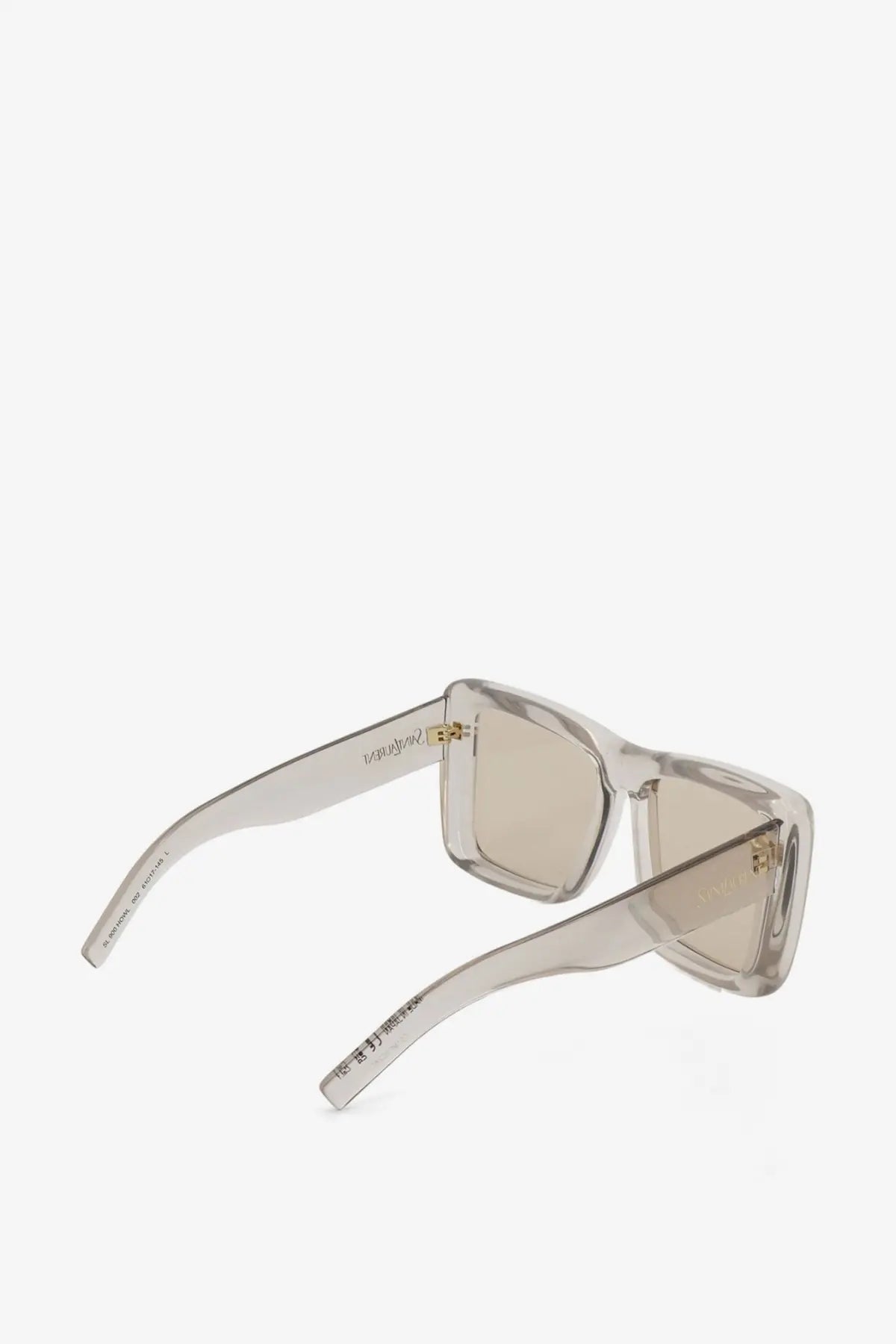 Saint Laurent women’s acetate sunglasses beige with clear rectangular frames light brown lenses and gold-tone hardware