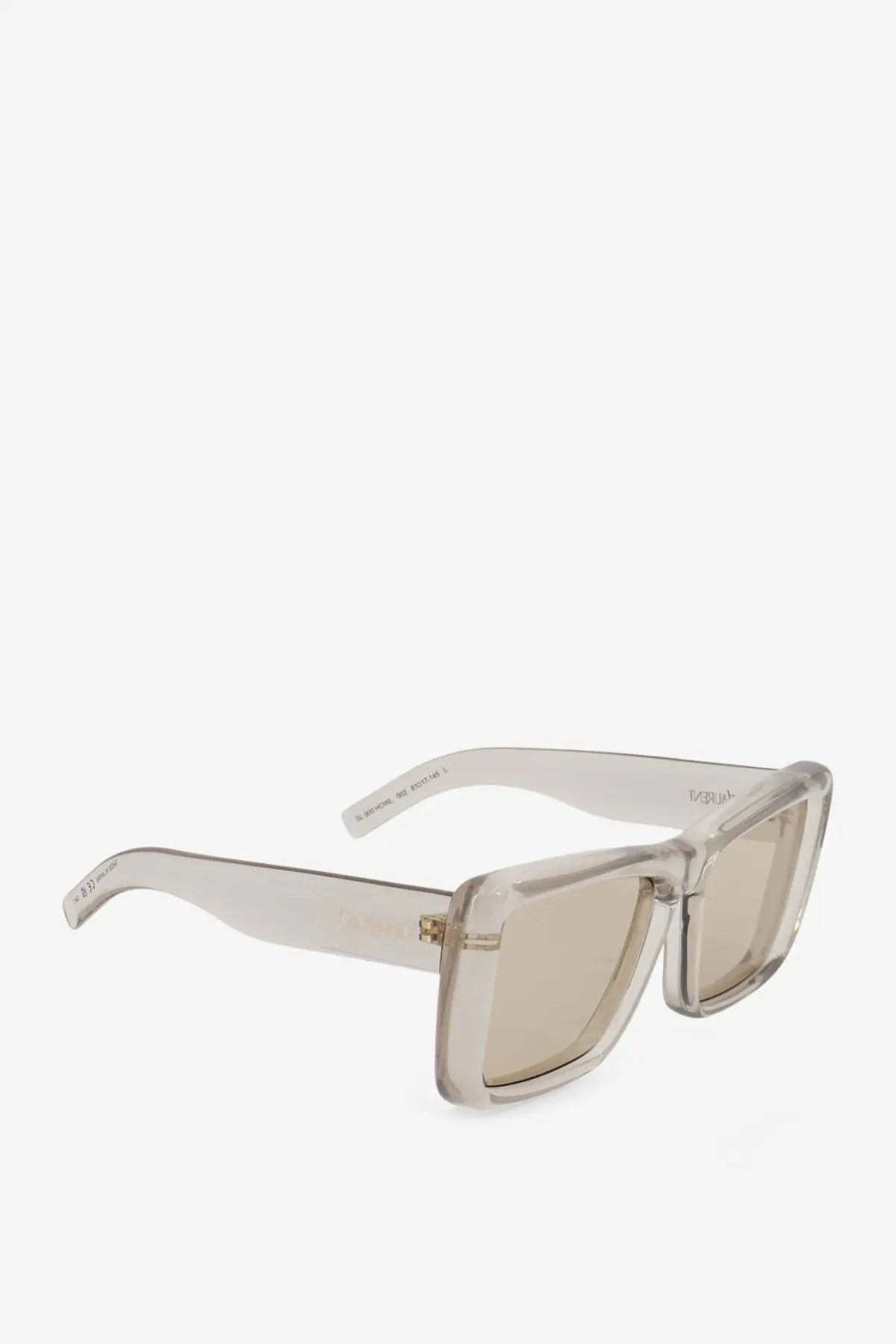 Saint Laurent women’s acetate square-frame sunglasses with clear frames beige tinted lenses and gold-tone bridge detail