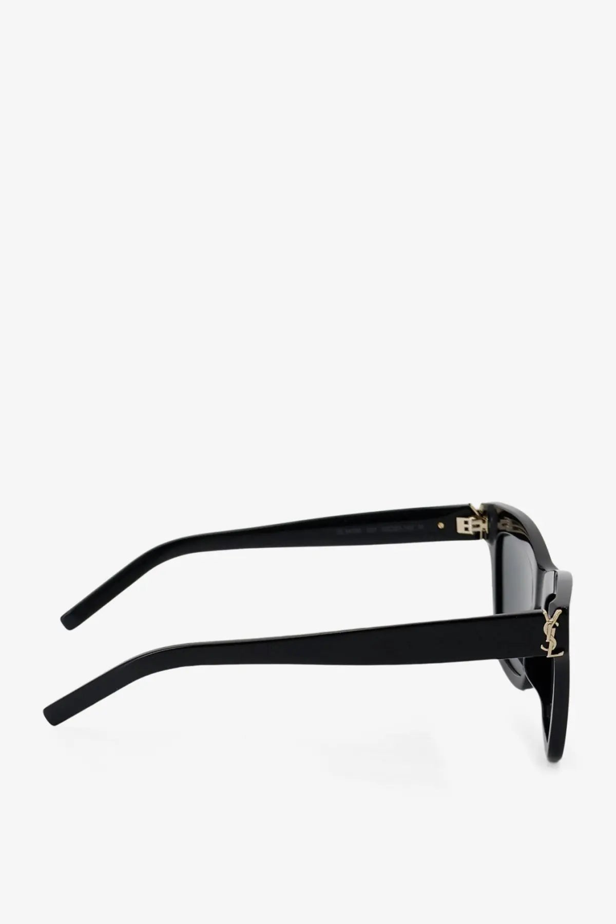 Saint Laurent women’s black acetate sunglasses with gold-tone ysl logo detailing on temples and frame