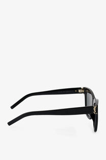 Saint Laurent women’s black acetate sunglasses with gold-tone ysl logo detailing on temples and frame