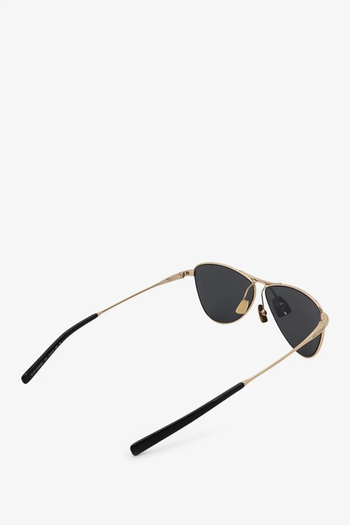Saint Laurent women’s acetate sunglasses black with gold-toned aviator frame dark gray lenses and black temple tips