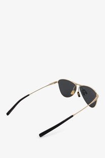 Saint Laurent women’s acetate sunglasses black with gold-toned aviator frame dark gray lenses and black temple tips