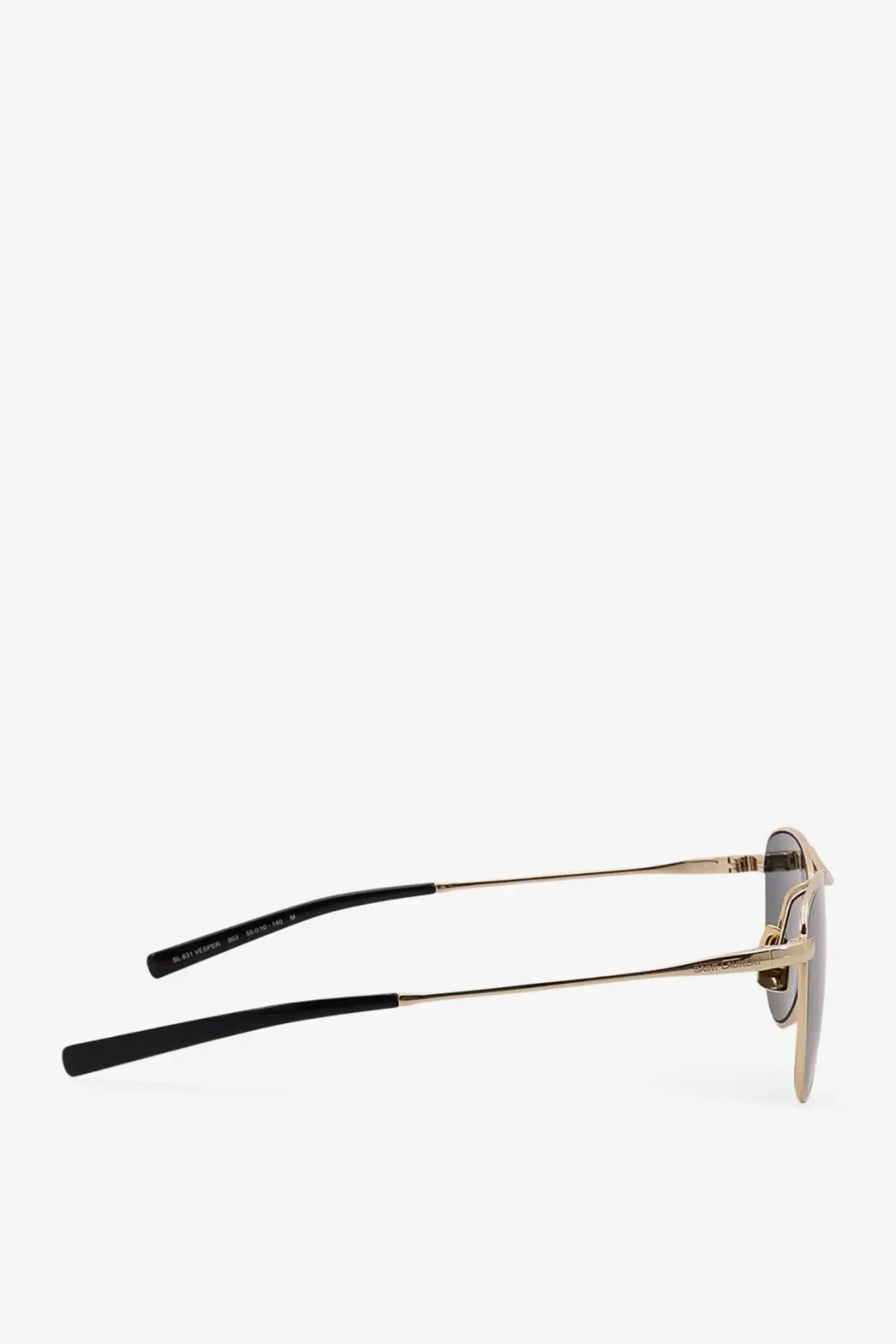 Saint Laurent women’s acetate sunglasses in gold with black temple tips and dark gray mirrored lenses