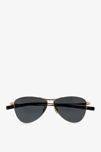 Saint Laurent women’s acetate sunglasses with gold-toned aviator frame black temple tips and dark gray lenses