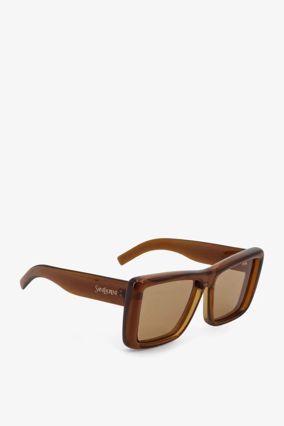 Saint Laurent women’s acetate sunglasses in brown with tortoiseshell rectangular frames and gradient brown lenses