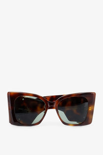 Saint Laurent women’s tortoiseshell acetate cat-eye sunglasses with green dark gradient lenses
