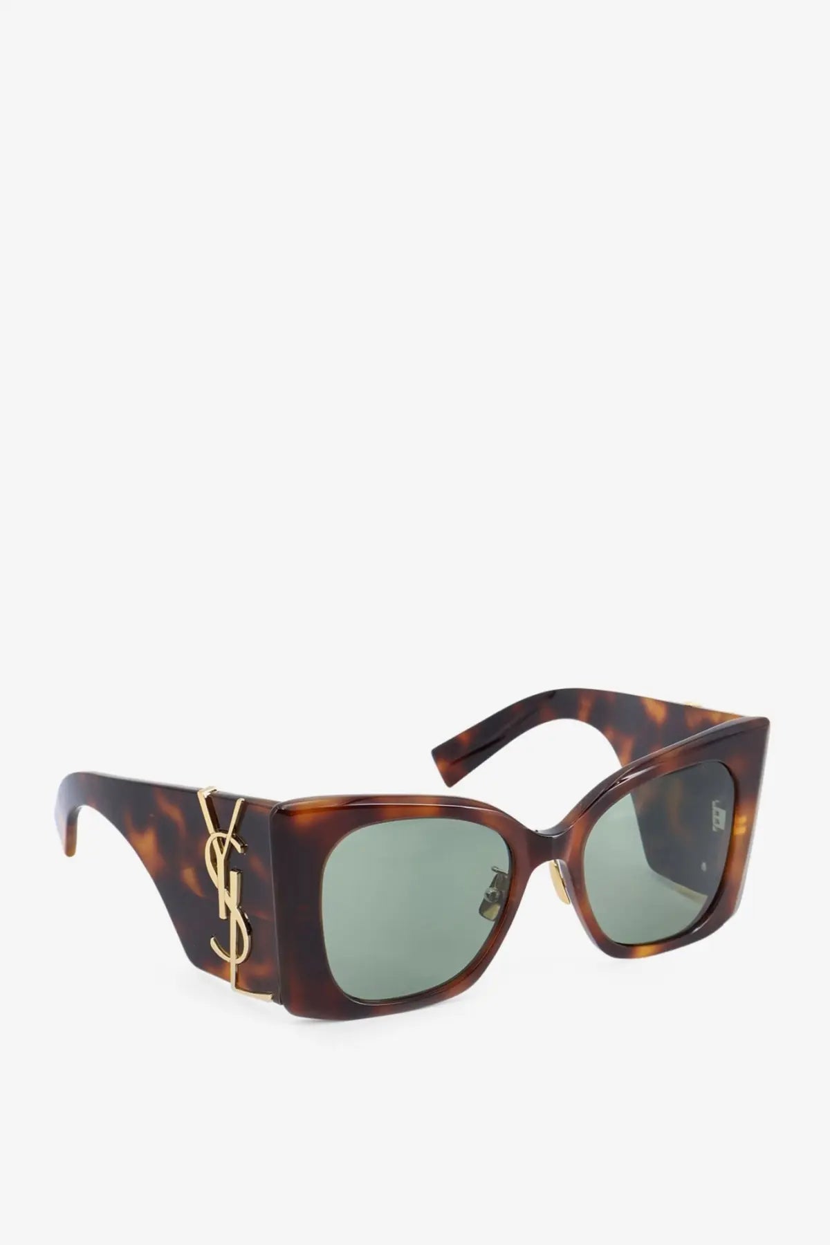 Saint Laurent women acetates sunglasses tortoiseshell with gold ysl logo and green tinted lenses