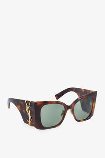 Saint Laurent women acetates sunglasses tortoiseshell with gold ysl logo and green tinted lenses