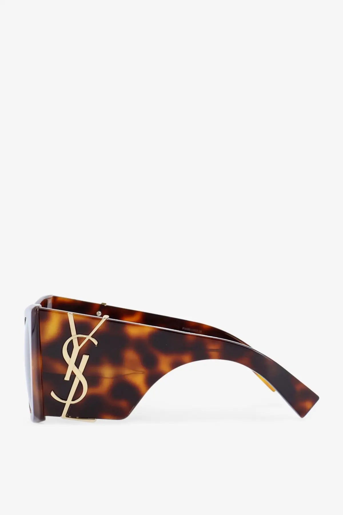 Saint Laurent women’s green acetate sunglasses with tortoiseshell frame and gold-tone YSL logo detail