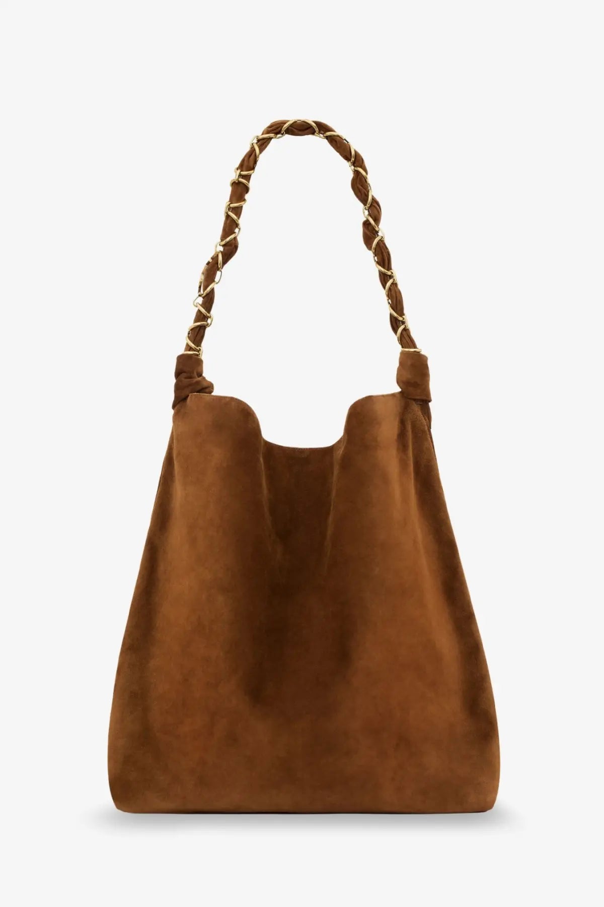 Saint Laurent women’s amalia suede shoulder bag beige brown hobo bag with braided leather handles and gold hardware