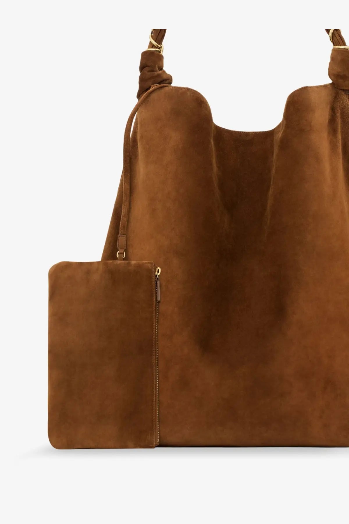 Saint Laurent women’s amalia suede shoulder bag beige with matching tan zippered pouch for stylish carrying