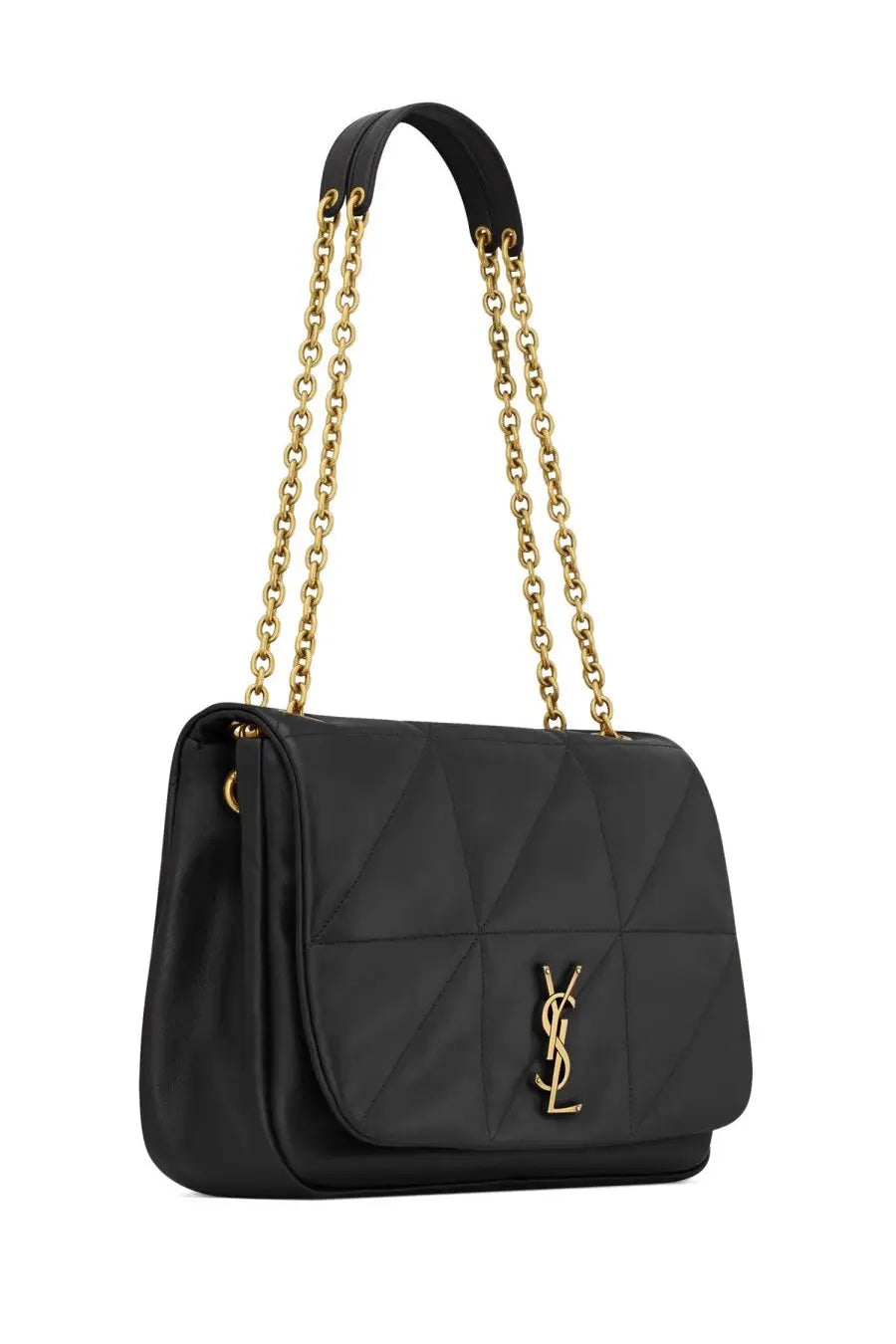 Saint Laurent women’s Jamie medium black quilted leather handbag with gold-tone chain strap and YSL logo clasp