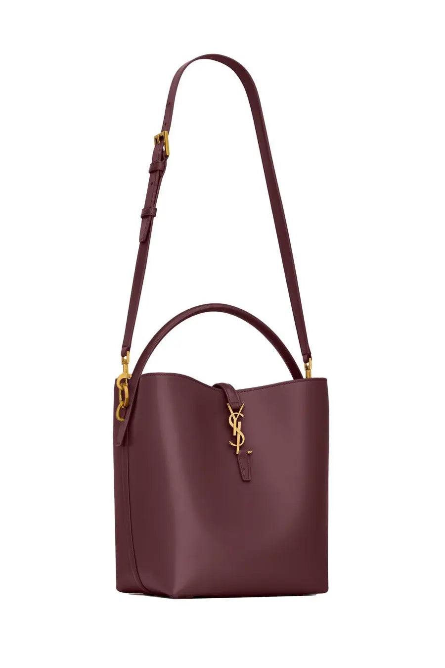 Saint Laurent women’s the bag red burgundy leather bucket bag with gold-tone hardware and top handle