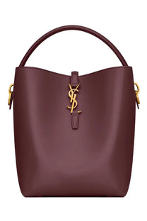 Saint Laurent women’s the bag red burgundy leather bucket bag with gold-tone hardware and top handle