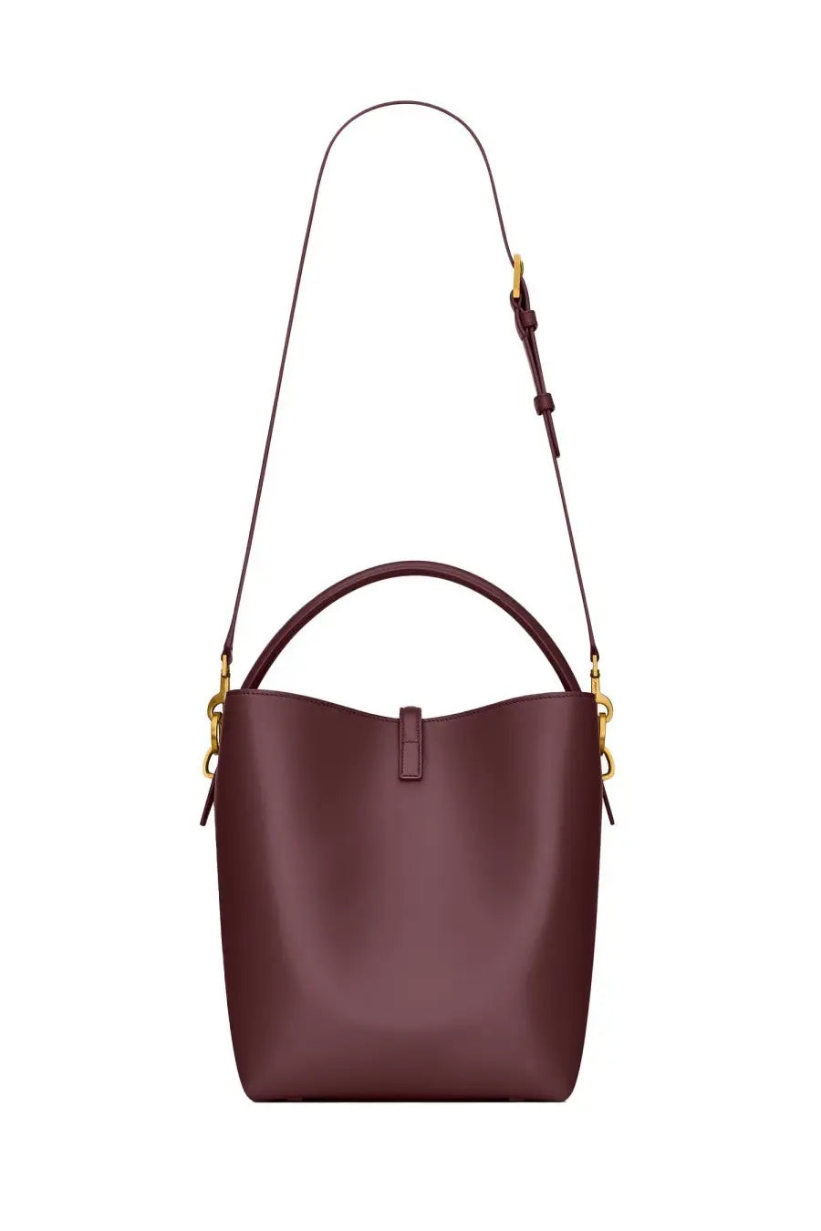 Saint Laurent women’s the bag red sleek burgundy leather bucket bag with gold-tone hardware and top handle
