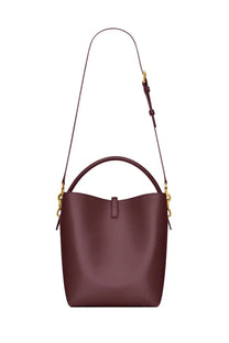 Saint Laurent women’s the bag red sleek burgundy leather bucket bag with gold-tone hardware and top handle