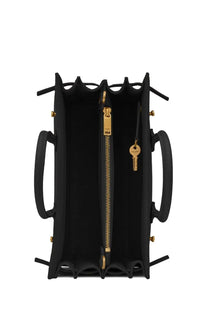 Saint Laurent women’s sac de jour baby black leather handbag with structured scalloped edges and gold-tone hardware
