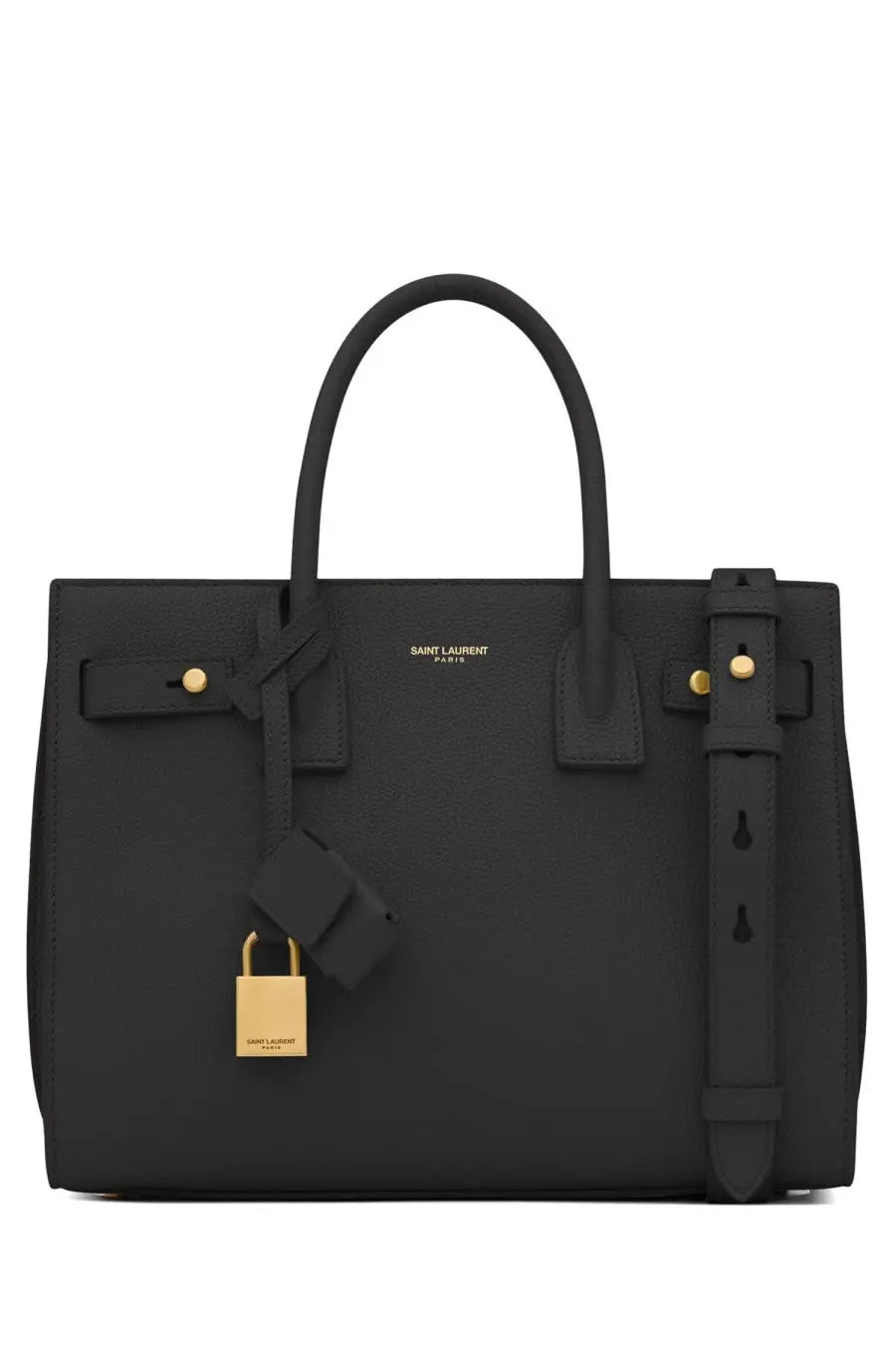 Saint Laurent women’s bag sac de jour baby black leather handbag with gold-tone hardware and detachable lock