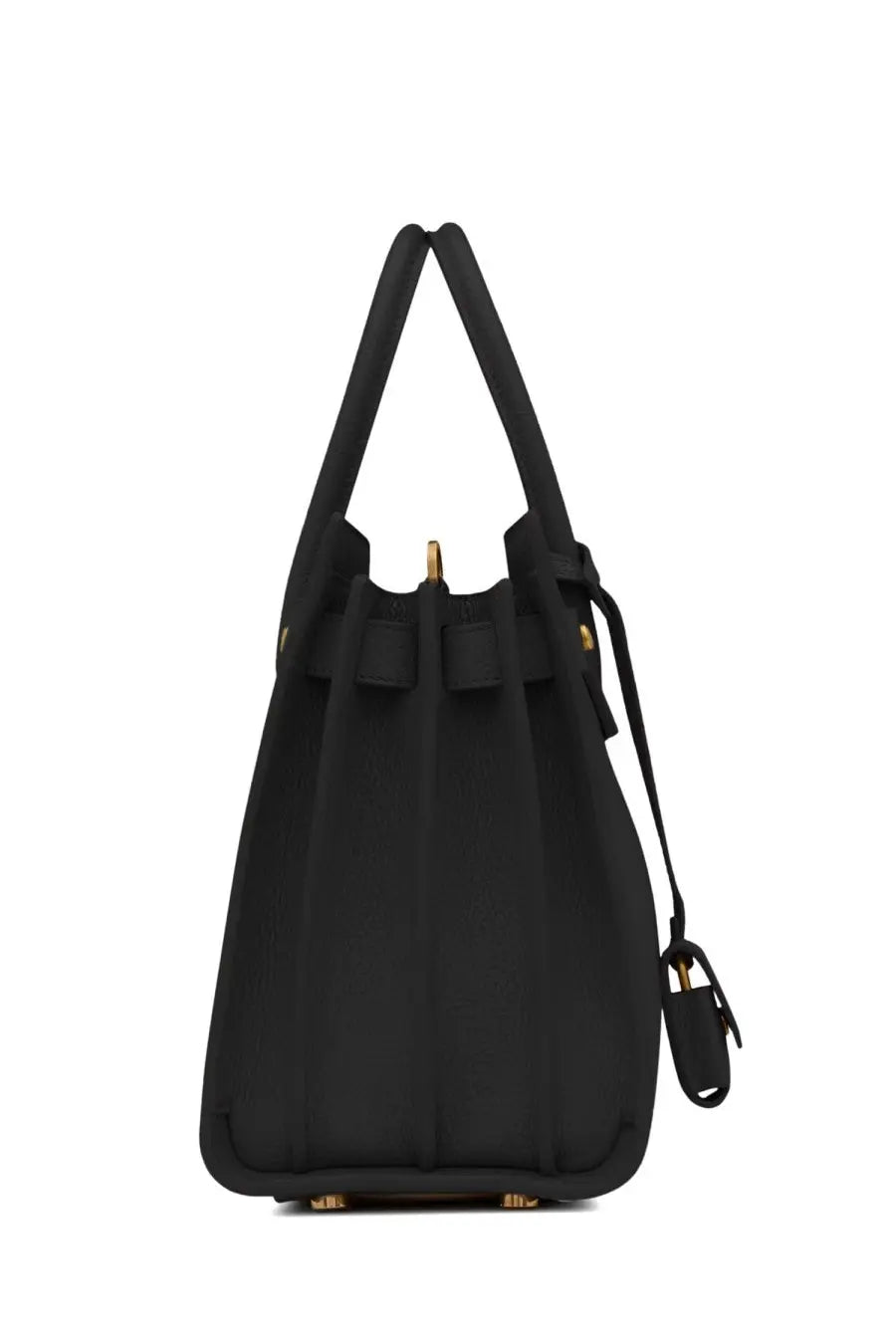 Saint Laurent women’s sac de jour baby black leather tote bag with gold-tone hardware and detachable shoulder strap