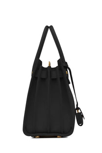 Saint Laurent women’s sac de jour baby black leather tote bag with gold-tone hardware and detachable shoulder strap