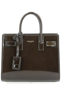 Saint Laurent women’s patent leather bag sac de jour nano black with glossy finish structured rectangular shape and top handles