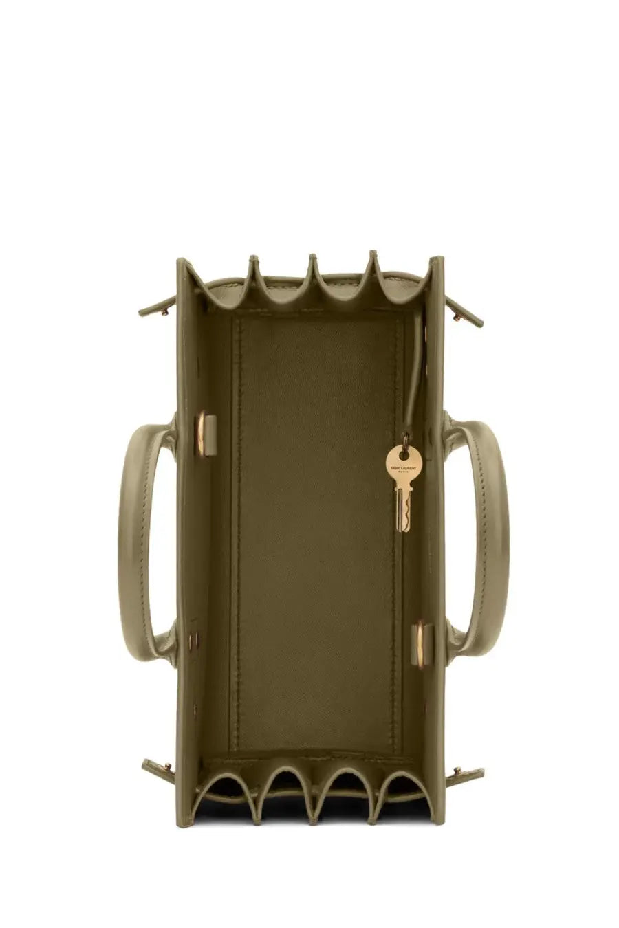 Saint Laurent women’s olive green leather handbag sac de jour nano with scalloped edges and gold-tone hardware