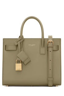 Saint Laurent women’s mini sac de jour nano handbag in olive green leather with gold-tone hardware and detachable lock