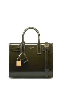 Saint Laurent women’s bag sac de jour nano green olive patent leather handbag with gold-tone hardware and detachable lock