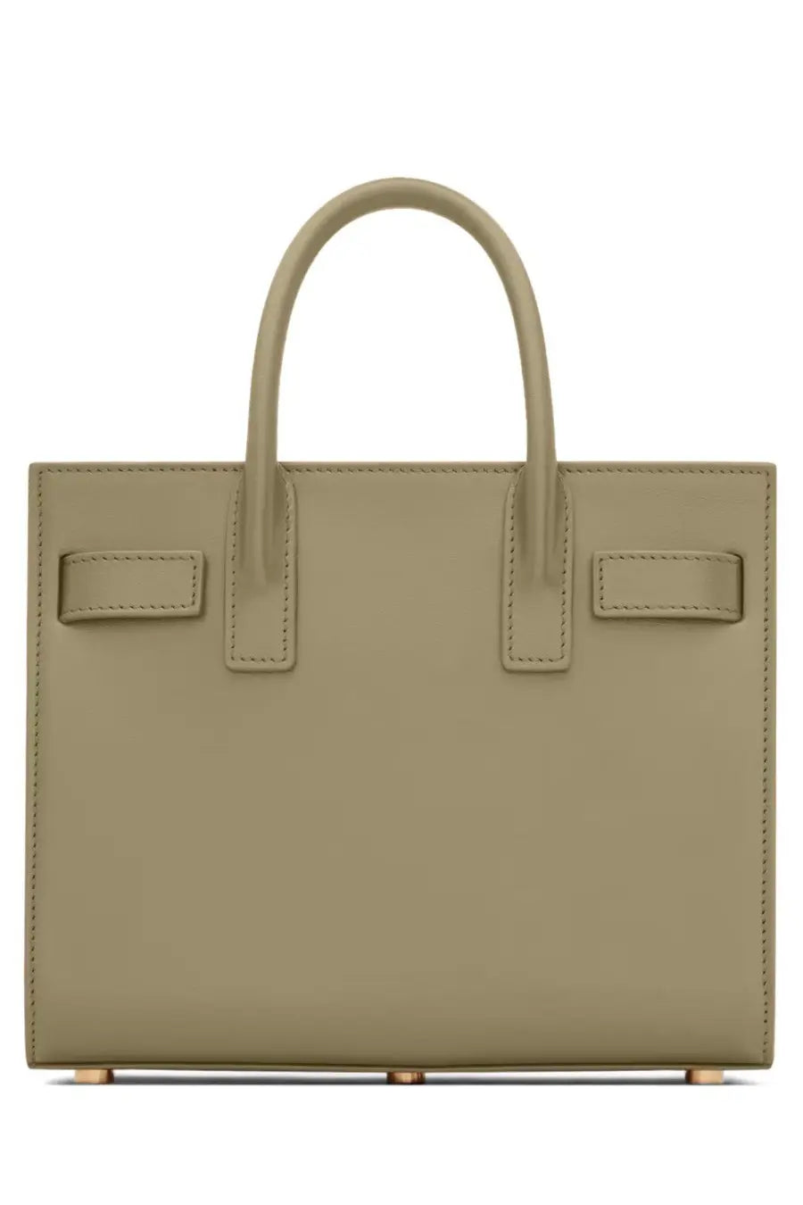 Saint Laurent women’s sac de jour nano tote bag in olive green leather with structured handles and gold hardware