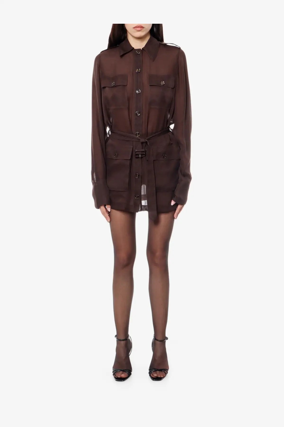 Saint Laurent Women's Biologic Silk Dress Brown
