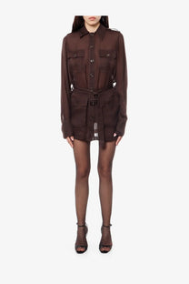 Saint Laurent Women's Biologic Silk Dress Brown