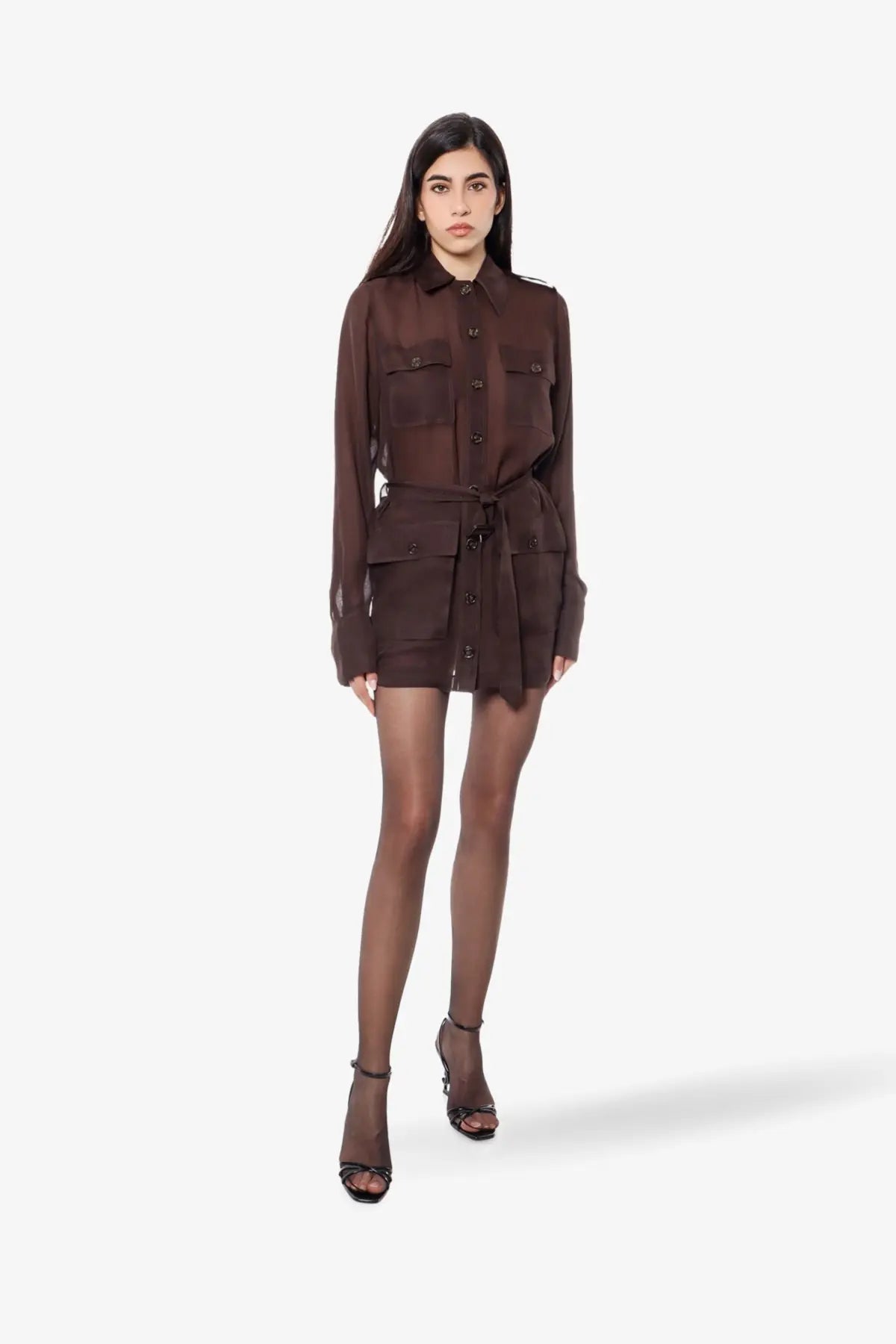 Saint Laurent Women's Biologic Silk Dress Brown