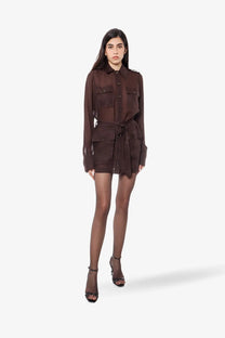 Saint Laurent Women's Biologic Silk Dress Brown